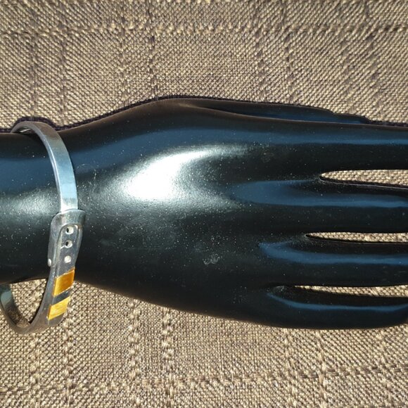 Vintage Mexico TAXCO Solid 925 Silver Tiger’s Eye Inlaid Belt Buckle Bracelet - Picture 4 of 17